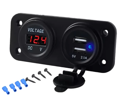 APT PLS37B Voděodolná zásuvka 2xUSB, voltmetr do auta