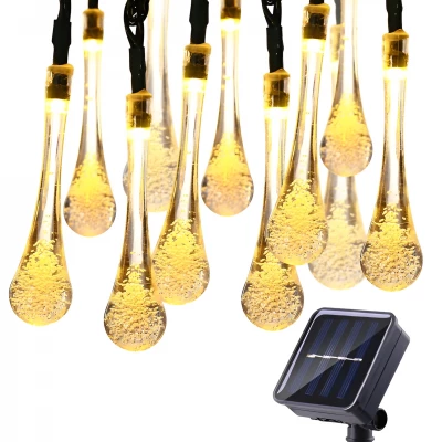 KIK KX4967 Světelný řetěz solární, kapky 30 LED, 6,5 m teplá bílá