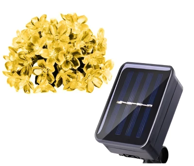 KIK KX4969 Světelný řetěz solární, květiny 50 LED, 7 m teplá bílá