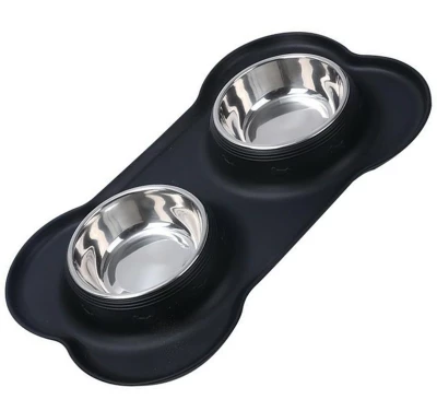APT AG955 Miska pre psov a mačky dvojitá, nerezová, 2 x 350 ml čierna