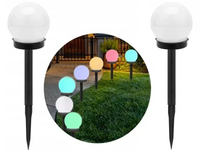 Verk 12284 Záhradná solárna lampa guľa RGB, 10 cm, IP65, 4 ks
