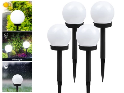 Verk 12285 Zahradní solární lampa koule bílá, 10 cm, IP65, 4 ks