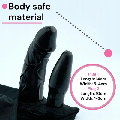 Sensual Latexové kalhotky s dildy 2 v 1, černá