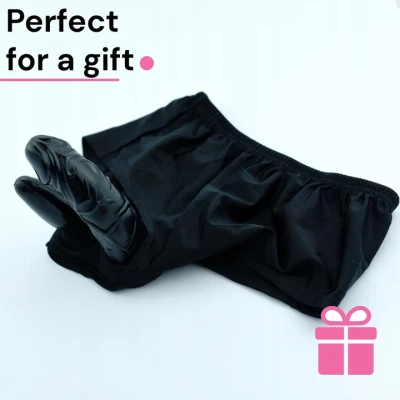 Sensual Latexové kalhotky s dildy 2 v 1, černá