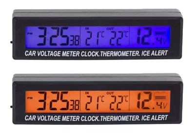 APT AG97A Teploměr, hodiny, voltmetr do auta s externím senzorem teploty 3 v 1