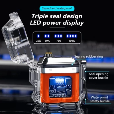 Verk 08371 Plazmový vodotěsný USB zapalovač s LED svítilnou černá