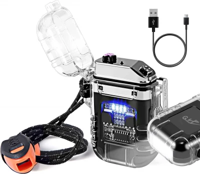 Verk 08372 Plazmový vodotěsný USB zapalovač s LED svítilnou červená