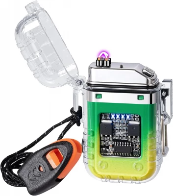Verk 08372 Plazmový vodotěsný USB zapalovač s LED svítilnou zelenožlutá