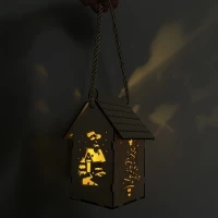 Ruhhy 22163 Vianočný závesný drevený domček s LED svetlom drevený
