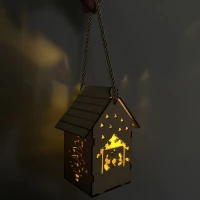 Ruhhy 22163 Vianočný závesný drevený domček s LED svetlom drevený