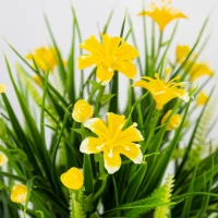 Vergionic 7044 Umelá tráva v kvetináči s kvetinami, 29 cm