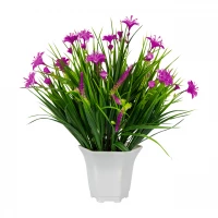 Vergionic 7044 Umelá tráva v kvetináči s kvetinami, 29 cm
