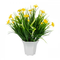 Vergionic 7044 Umelá tráva v kvetináči s kvetinami, 29 cm