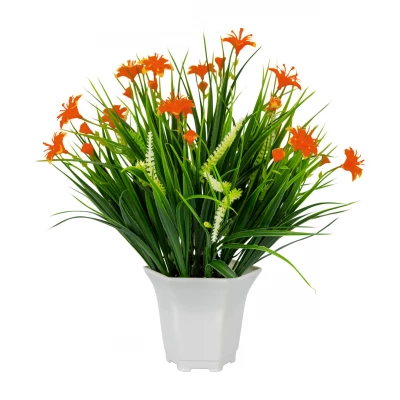 Vergionic 7044 Umelá tráva v kvetináči s kvetinami, 29 cm
