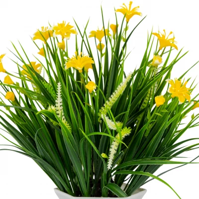Vergionic 7044 Umelá tráva v kvetináči s kvetinami, 29 cm