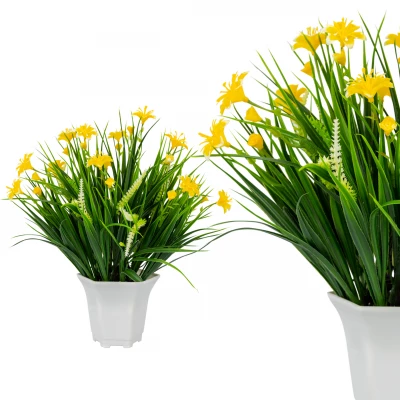 Vergionic 7044 Umelá tráva v kvetináči s kvetinami, 29 cm