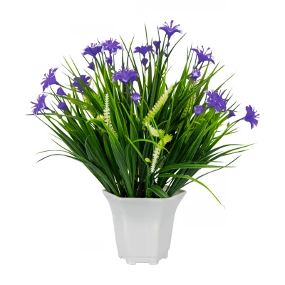 Vergionic 7044 Umelá tráva v kvetináči s kvetinami, 29 cm