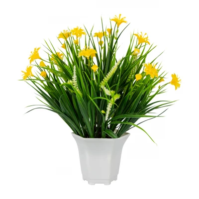 Vergionic 7044 Umelá tráva v kvetináči s kvetinami, 29 cm