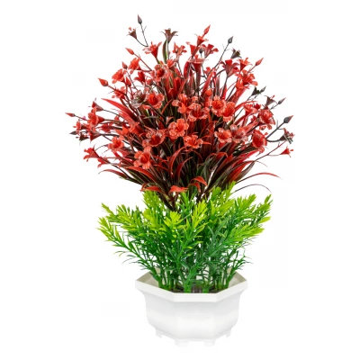 Vergionic 7035 Umělá tráva v květináči s květinami, 32 cm