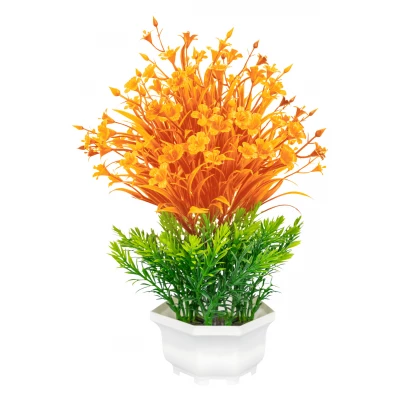 Vergionic 7035 Umělá tráva v květináči s květinami, 32 cm