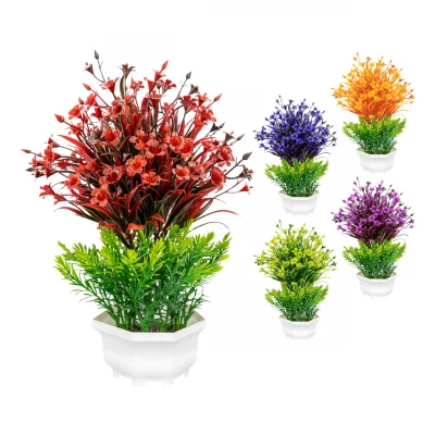Vergionic 7035 Umělá tráva v květináči s květinami, 32 cm