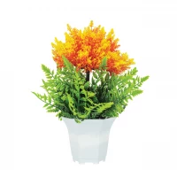 Vergionic 7047 Umelá tráva v kvetináči s kvetinami, 27 cm