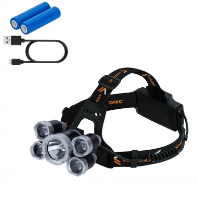 Vergionic 4106 Čelovka LED ZOOM 5 x LED, T6 CREE, 3030, 600mAh