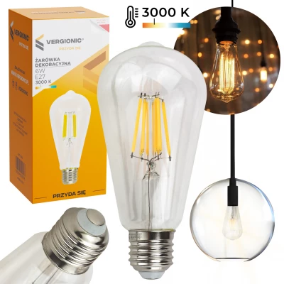 Vergionic 7555 Dekoratívna LED žiarovka 6W, E27, 3000K, teplá biela