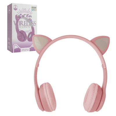 Vergionic 7301 Bezdrátová Bluetooth sluchátka Cat s tlapkou, 35 mW, 200 mAh šedorůžová