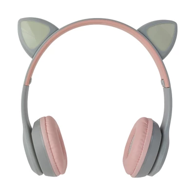 Vergionic 7301 Bezdrátová Bluetooth sluchátka Cat s tlapkou, 35 mW, 200 mAh šedorůžová