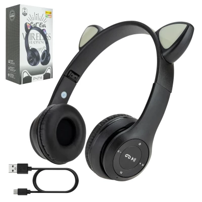 Vergionic 7301 Bezdrátová Bluetooth sluchátka Cat s tlapkou, 35 mW, 200 mAh šedorůžová