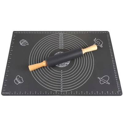 Ruhhy 22816 Silikonový vál 60 x 40 cm + váleček na těsto, šedá