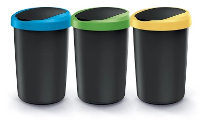Odpadkový koš  COMPACTA R FLAP SET recyklovaný černý, 3x40l