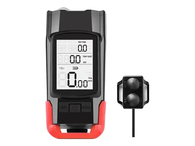 Verk 14480 Vodeodolné LED svetlo na bicykel USB, el.zvonček, tachometer červené