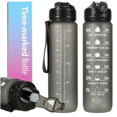 KIK KX4398 Fľaša na vodu s denným pitným režimom 1000 ml čierna