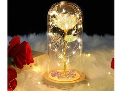 Verk 26109 LED ruža v sklenenej váze fialová