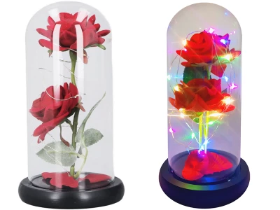 Verk 26111 LED ruža v sklenenej váze červená RGB