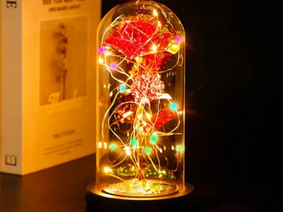 Verk 26112 LED ruža v sklenenej váze červená