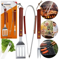 Vergionic 7828 Grilovací nářadí sada 3 ks BBQ dřevo, nerez
