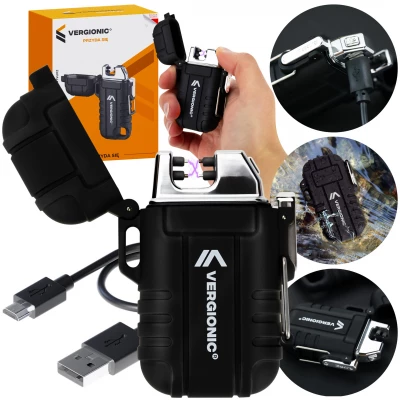 Vergionic 7595 Plazmový vodotěsný USB zapalovač IP44, 220 mAh, černá