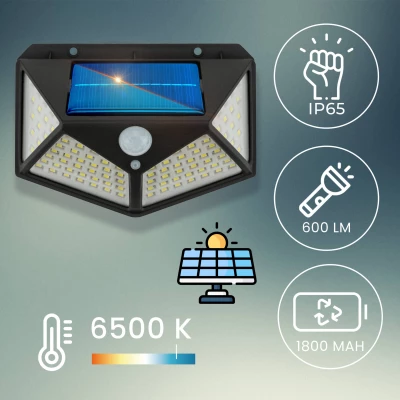 Vergionic 2331 Solární venkovní LED osvětlení 1800 mAh, 600 lm, IP65, 6500K, pohybový senzor