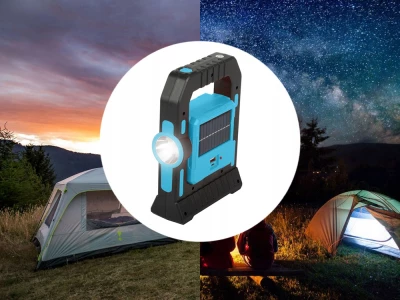 Verk 12290 Solárne LED multifunkčné prenosné kempingové svietidlo USB dobíjacie modrá
