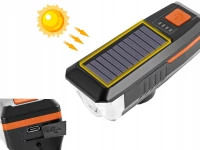 Verk 14491 LED světlo na kolo USB s klaksonem a solárním nabíjením, modré