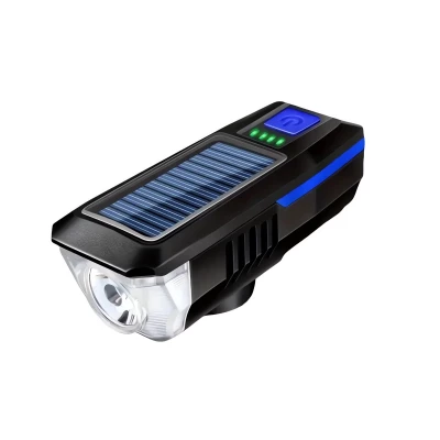 Verk 14491 LED světlo na kolo USB s klaksonem a solárním nabíjením, modré