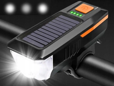 Verk 14491 LED světlo na kolo USB s klaksonem a solárním nabíjením, modré