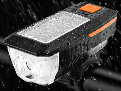 Verk 14491 LED světlo na kolo USB s klaksonem a solárním nabíjením, modré