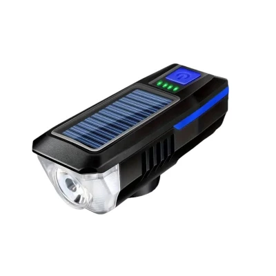 Verk 14491 LED světlo na kolo USB s klaksonem a solárním nabíjením, modré
