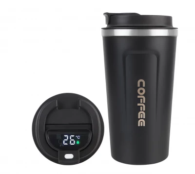 Pronett XJ5296 Termohrnček s teplomerom LCD, 500 ml čierny