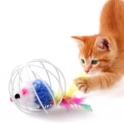 Nuxie Interaktívna hračka pre mačky – myš v klietke fialová