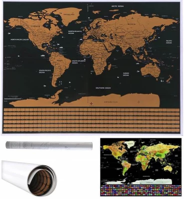 Malatec Velká Stírací mapa světa s vlajkami Deluxe 82 x 59 cm černá